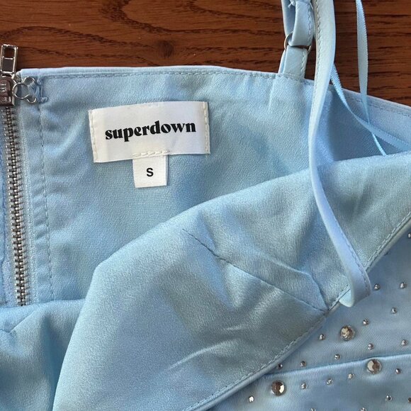 Superdown Janet Corset Top Light Blue small Tank Cami Satin Crystal Bustier Zip - Picture 3 of 3